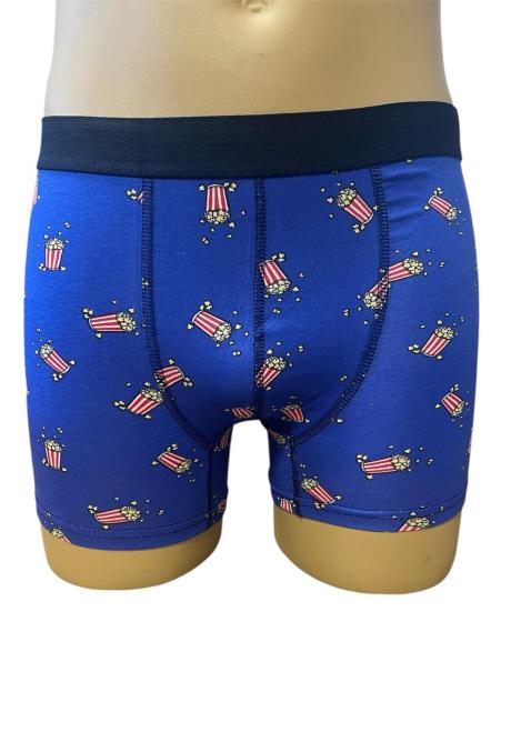 Boxeri de barbati veseli ,imprimeu pop corn ,culoare albastru ,En-gros